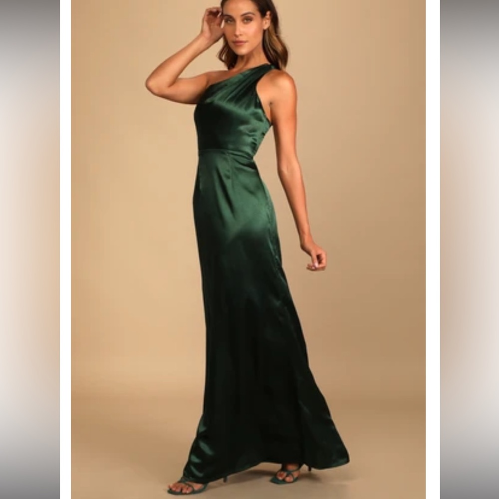 Lulus On The Guest List Emerald Green Satin Dress